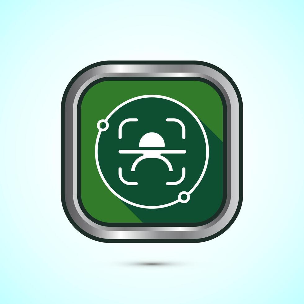 Face recognition icon design illustration, Face scanning sign, biometric icon, Green color shadow button design vector