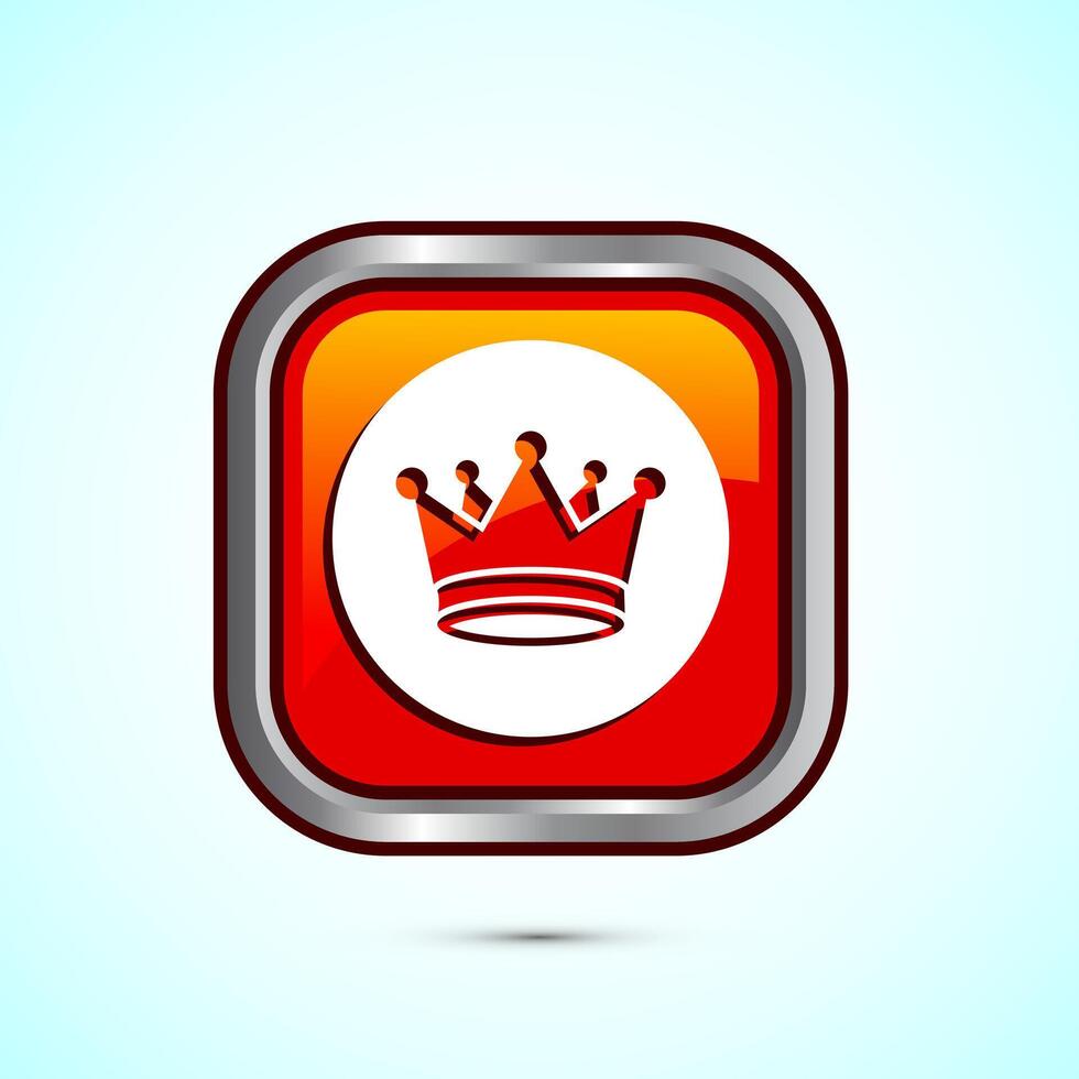 Crown icon design illustration, Royal crown sign symbol, Orange color square button design vector