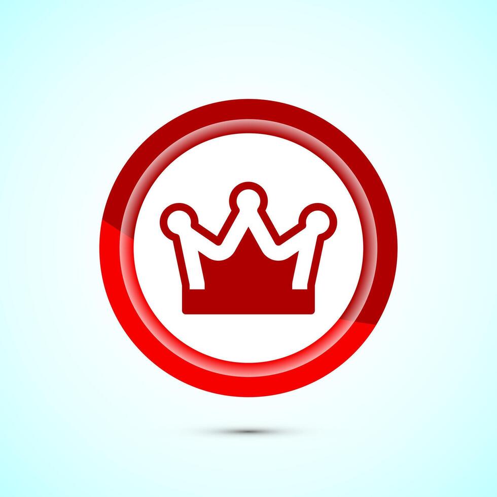 Crown icon design illustration, Royal crown sign symbol, Red color button design vector