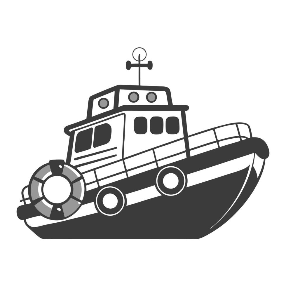 Detailed Monochrome Search Rescue Boat Icon vector