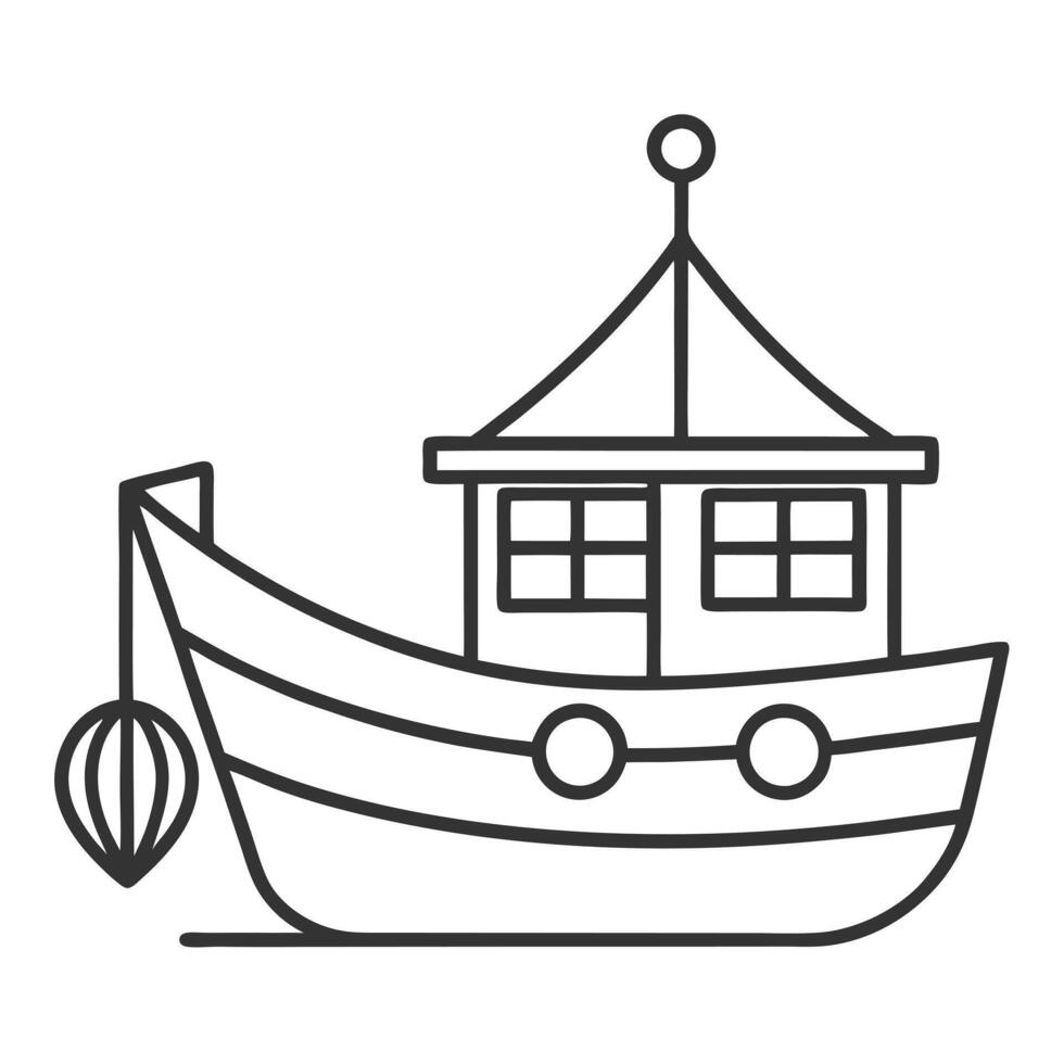 Simple Outline Fishing Boat Icon vector