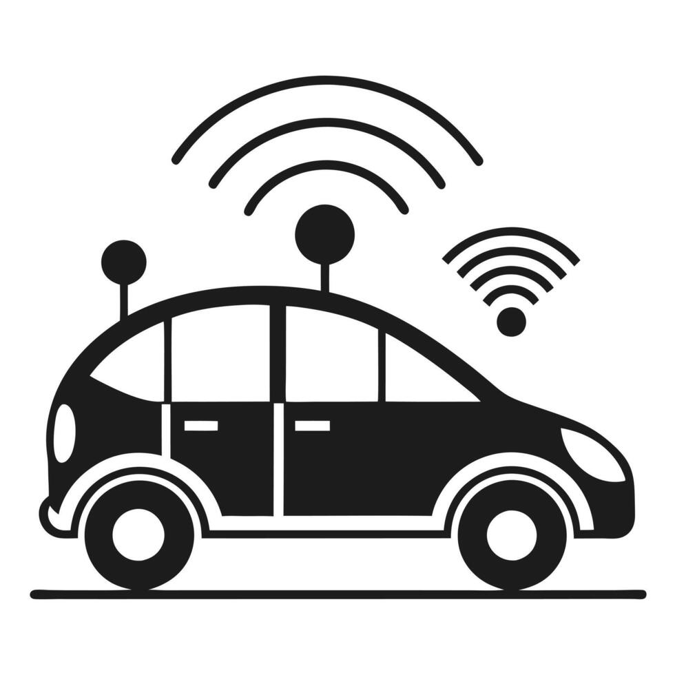 Self Driving Monochrome Autonomous Car Icon vector