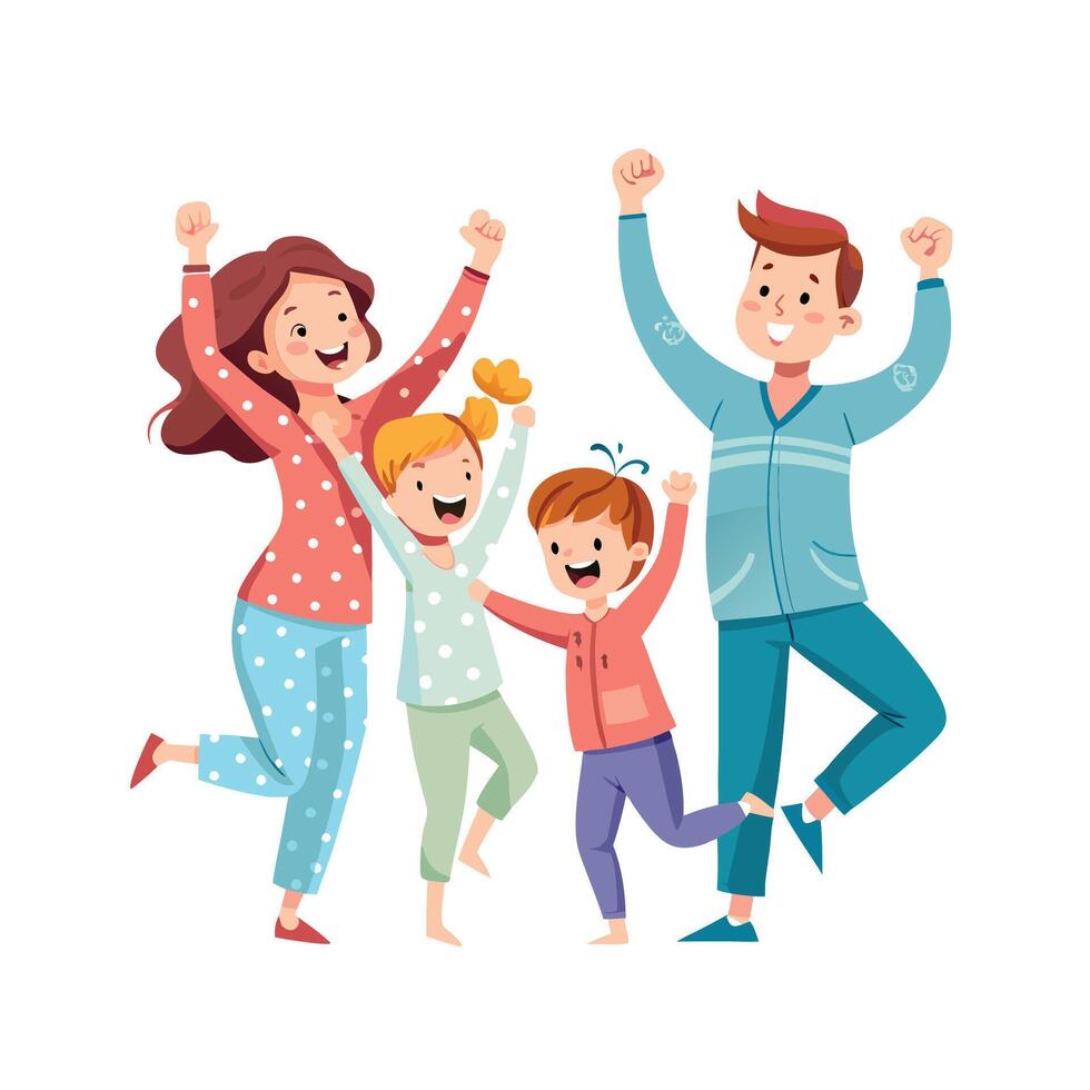 Family Bonding Over Having a Fun Pajama Dance Party for a Lively and Energetic Night In vector