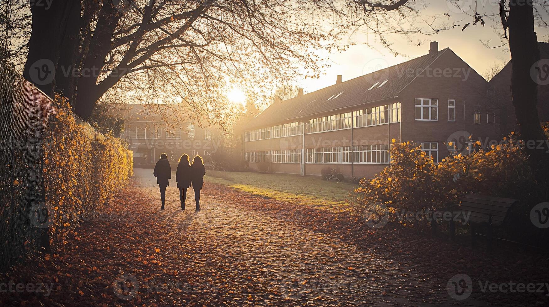 Autumn walk, girls, sunset, school, path photo