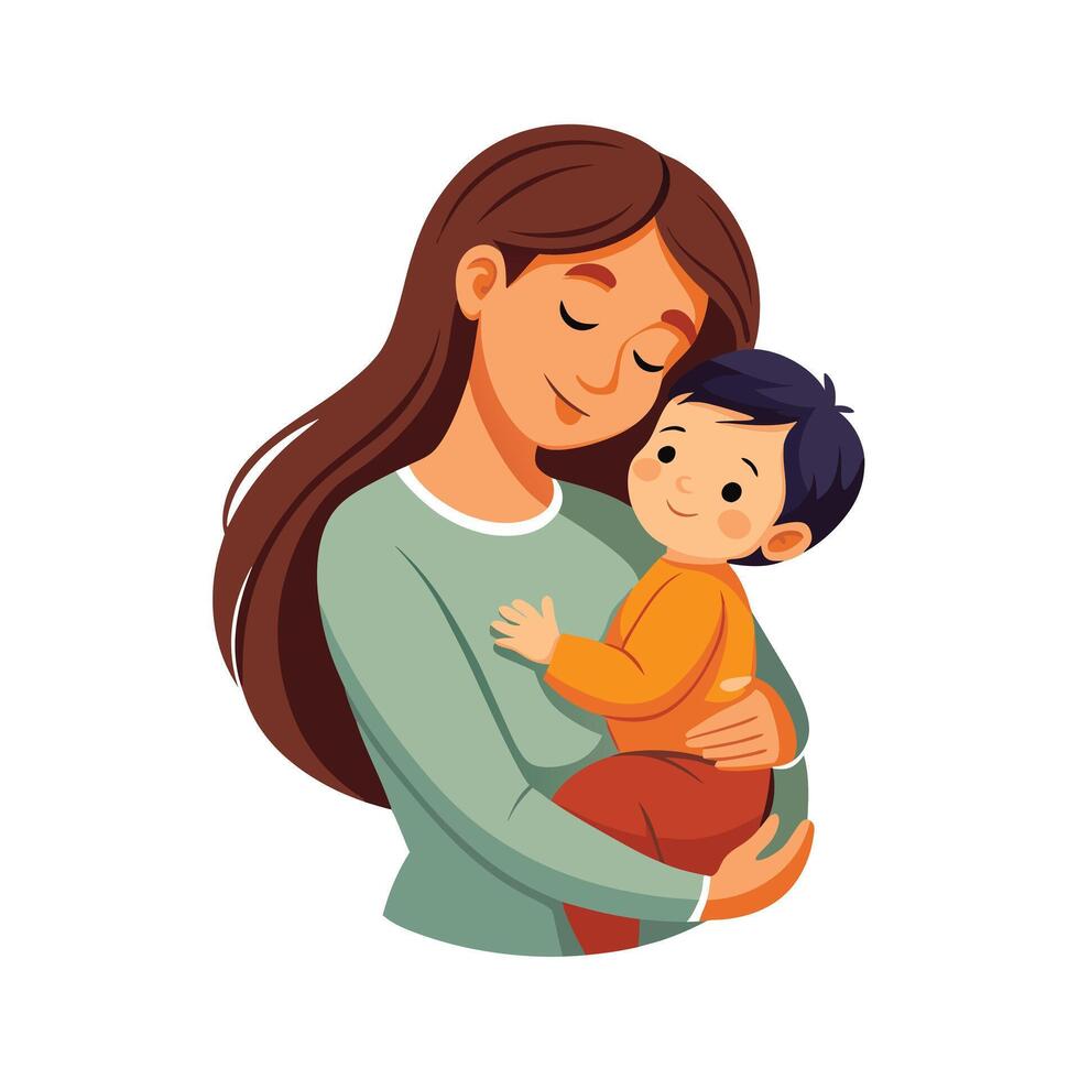 Mother Carrying a Sleeping Child with a Heartwarming and Tender Moment vector