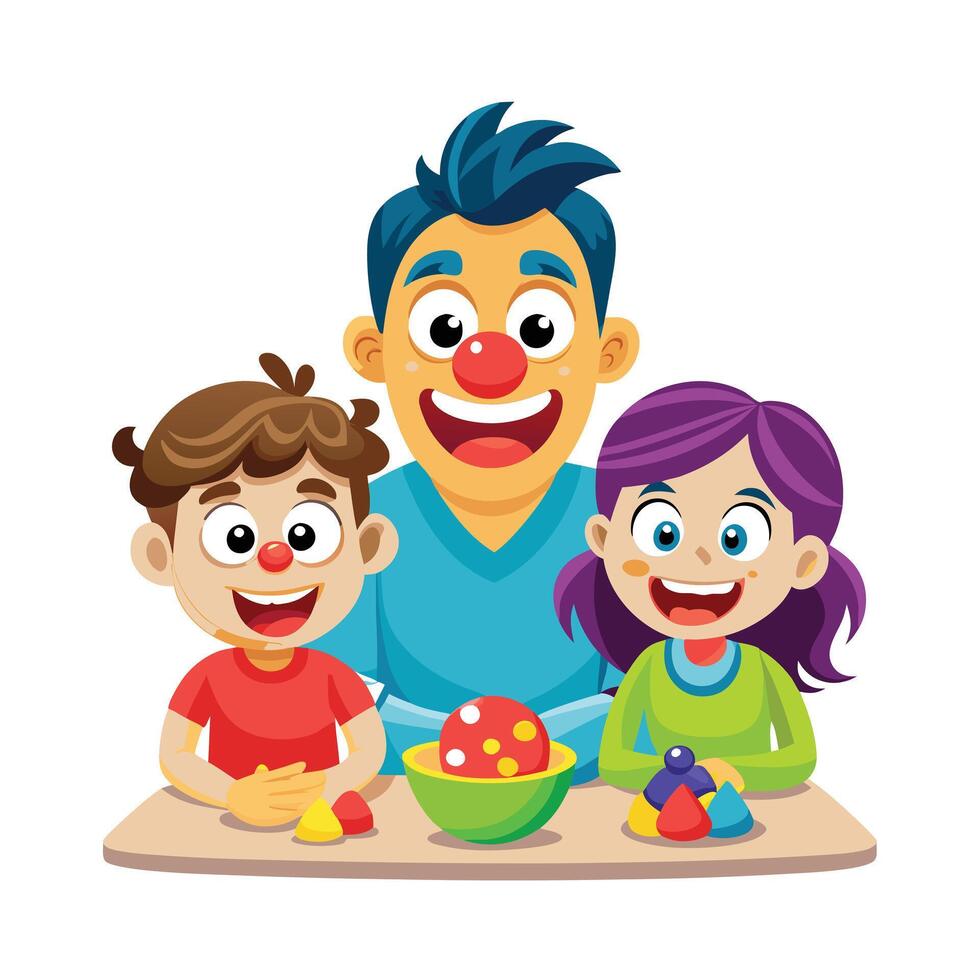 Parents and Kids Using Playdough to Sculpt Funny Faces with Fun and Creativity vector