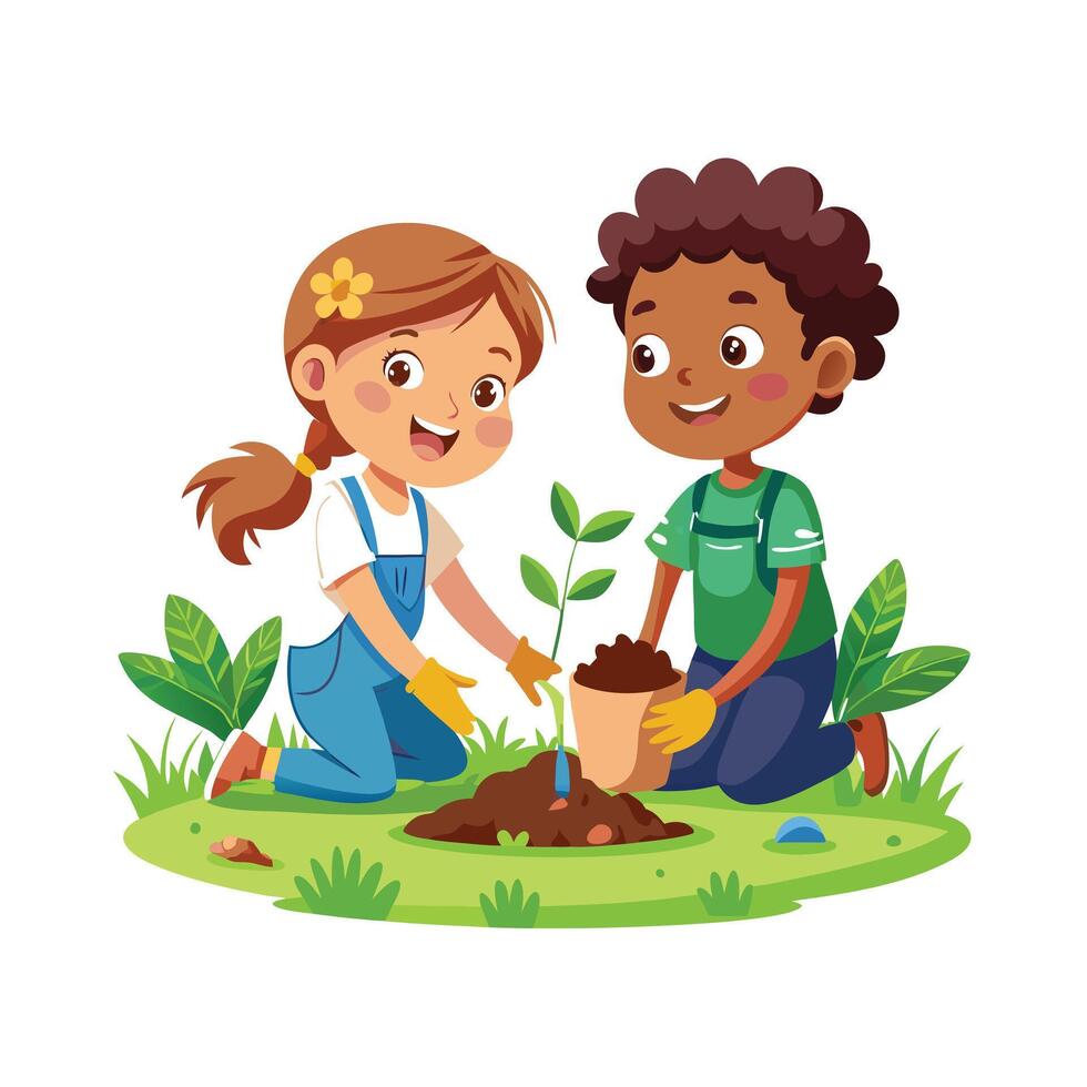 Siblings Enjoying a Fun and Dirty Mud Pie Making Experience with Laughter and Smiles vector