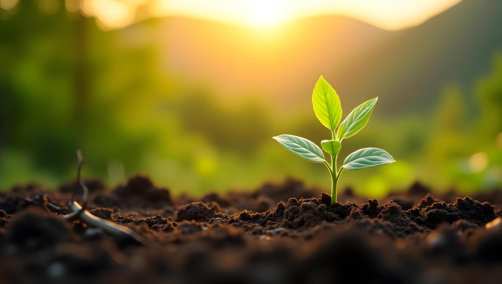 Young Green Sapling Growing in Soil with Sunlight Nature, Growth, and Sustainability photo