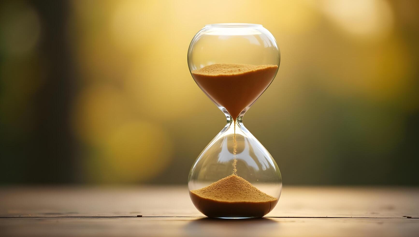 Elegant Hourglass with Flowing Sand in Warm Golden Light Concept of Time and Patience photo
