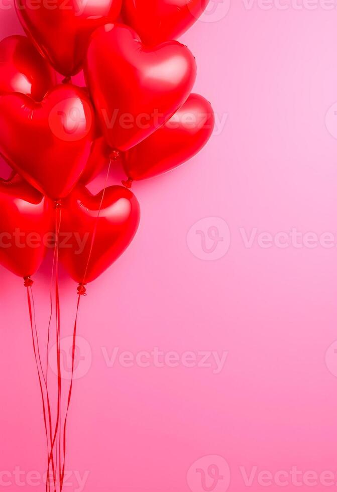 vertical template is pink. Inflatable balloons in the shape of a heart.Place for the text photo