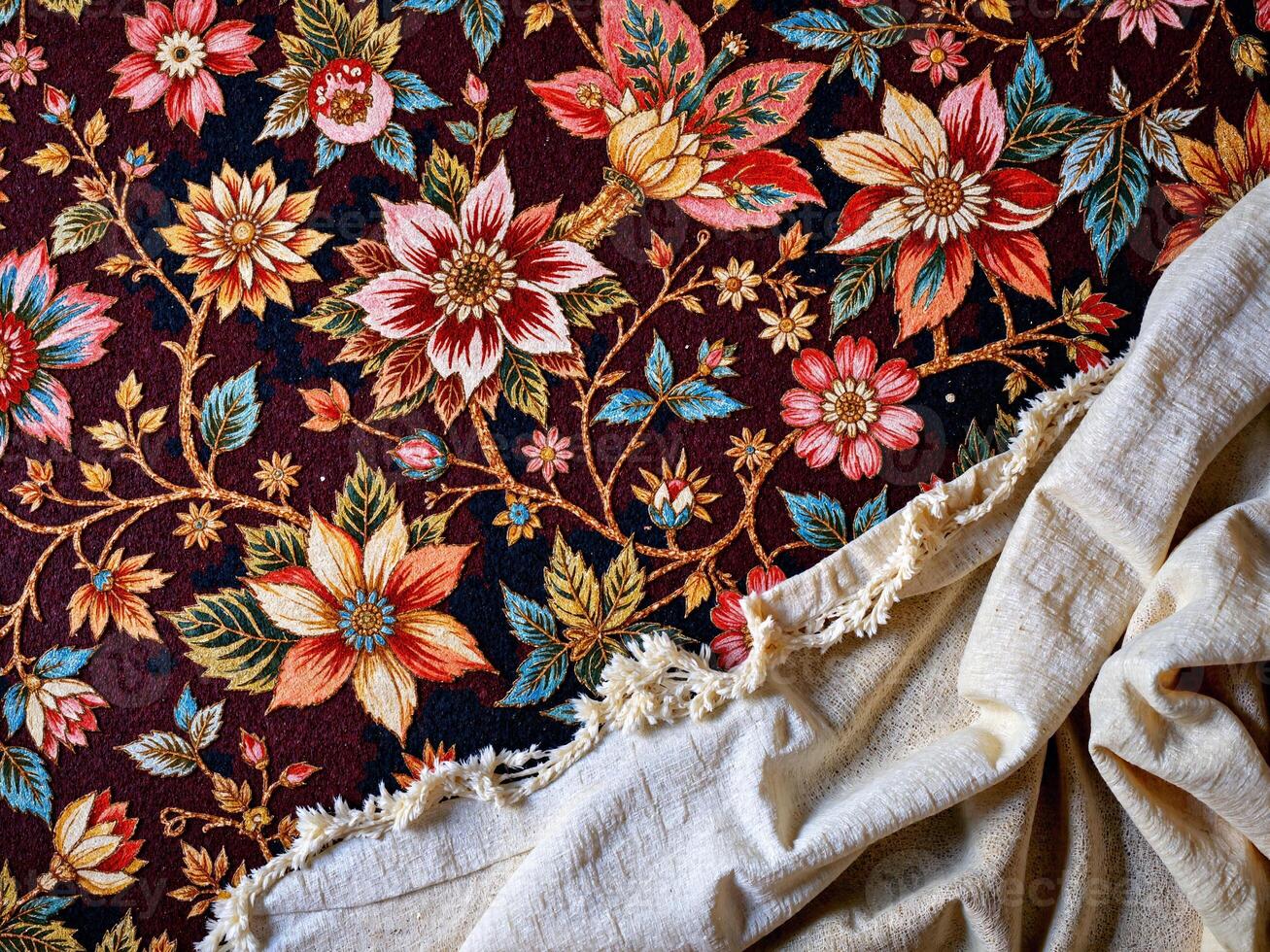 A piece of fabric with a floral pattern on it photo