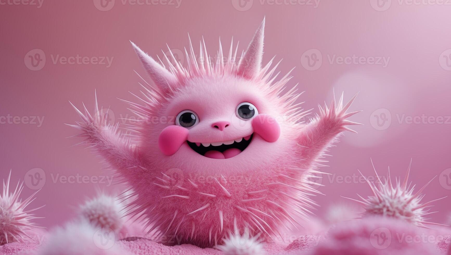 A pink monster with spiky hair and pink eyes photo