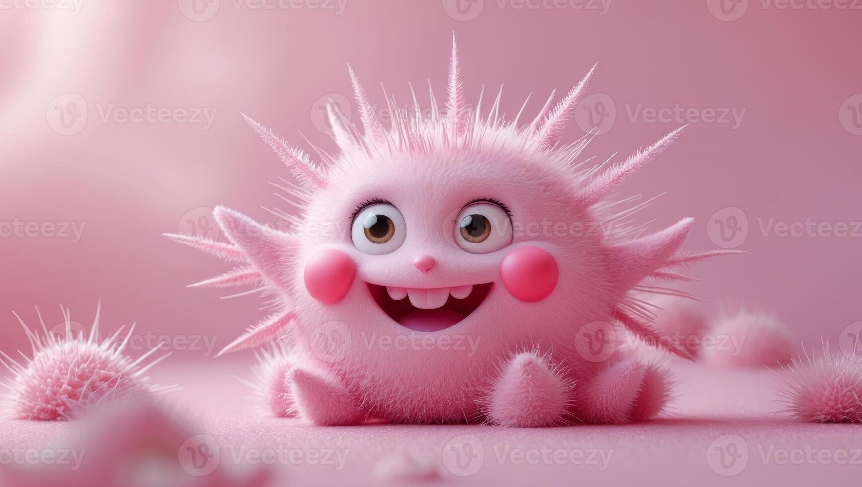 A pink monster with spiky hair and pink eyes photo