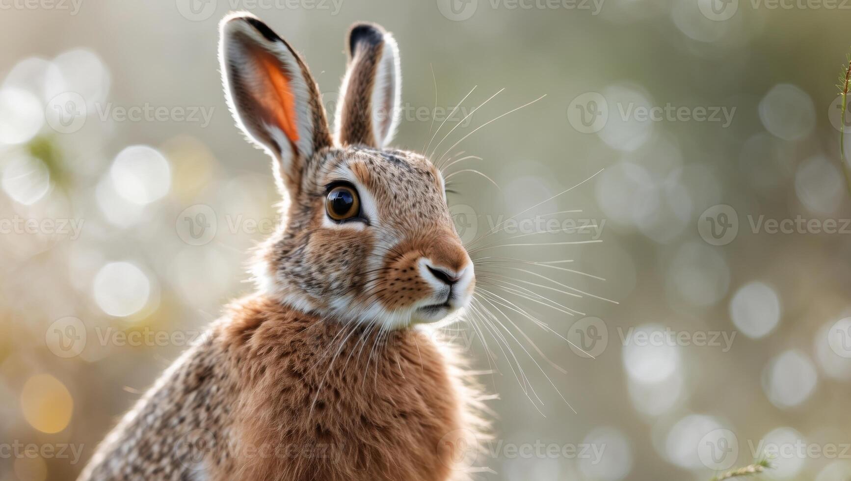 Close up view of a curious brown hare in nature photo