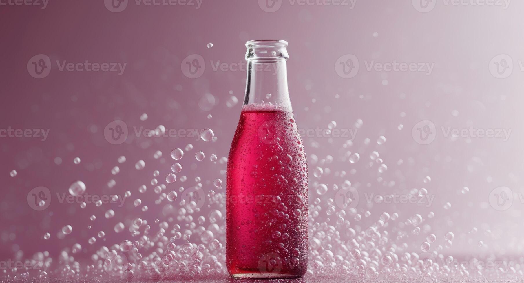Macro Shot of Raspberry Soda with Deep Magenta Background and Bubbles photo