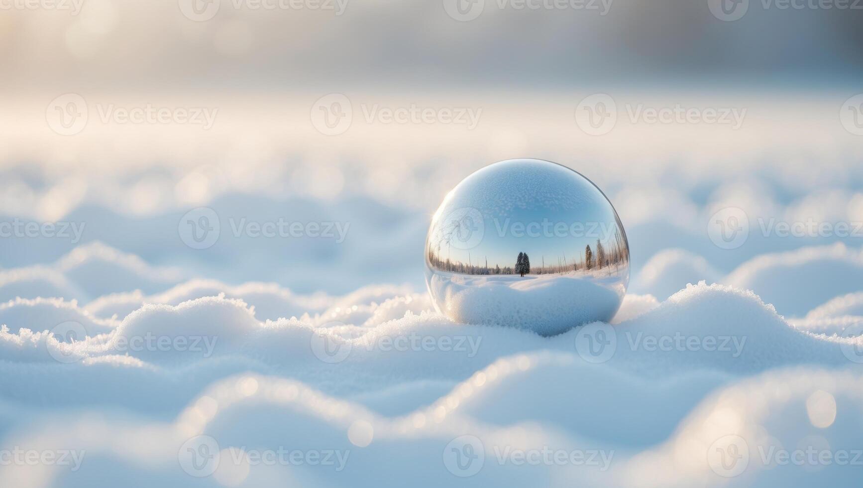 A silver ball sitting in the snow photo
