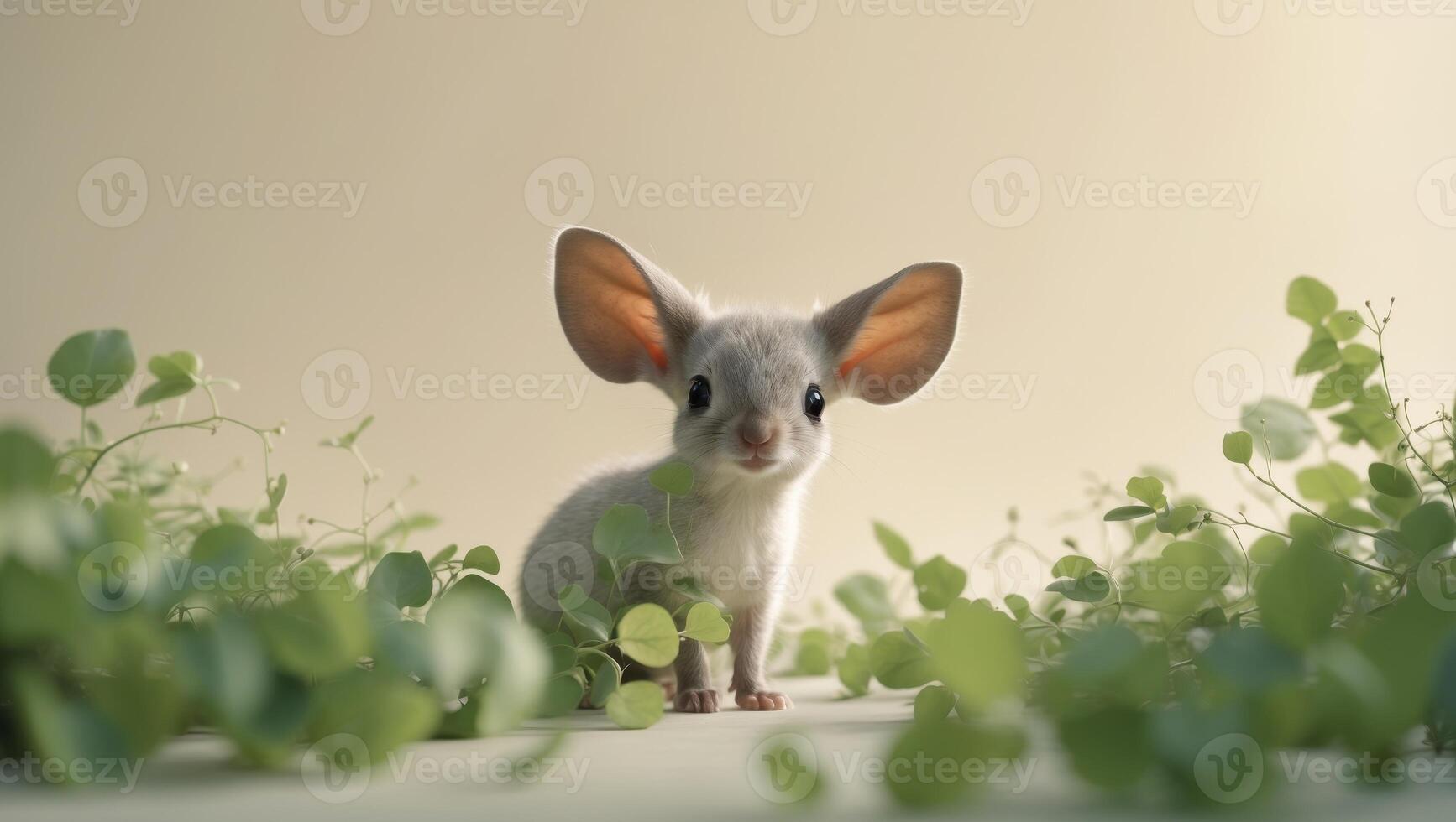 Cute Small Animal with Big Ears Surrounded by Nature and Light. photo