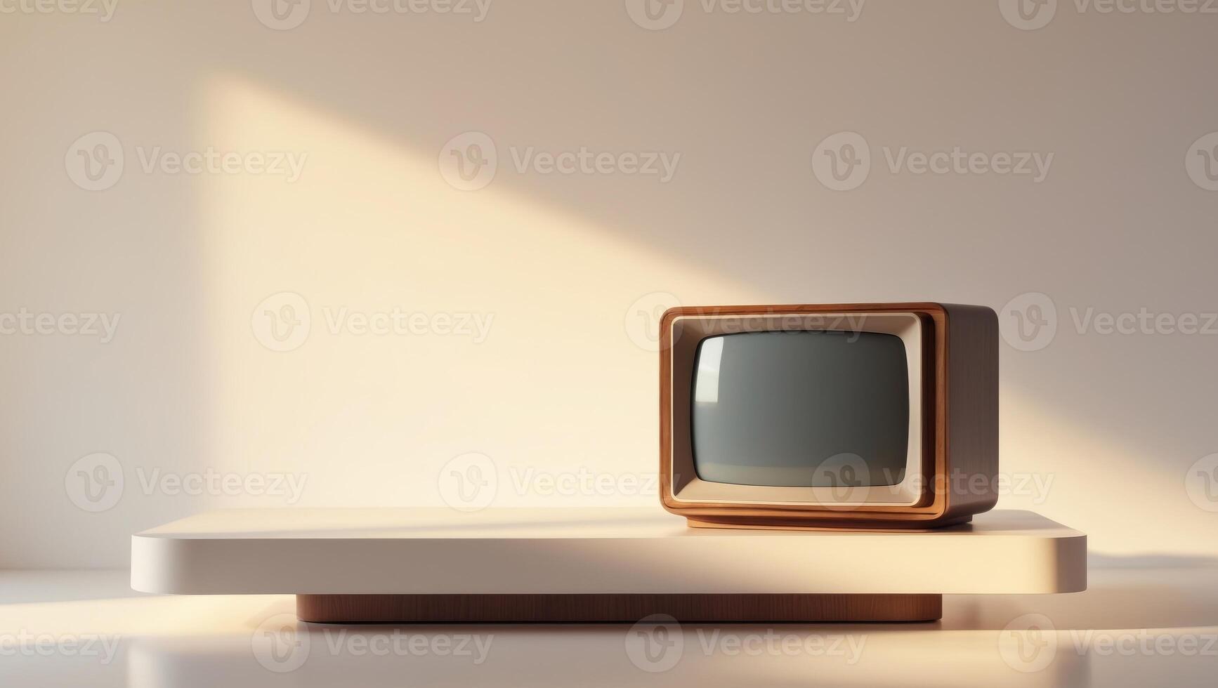 Retro tv on a table with a light source photo