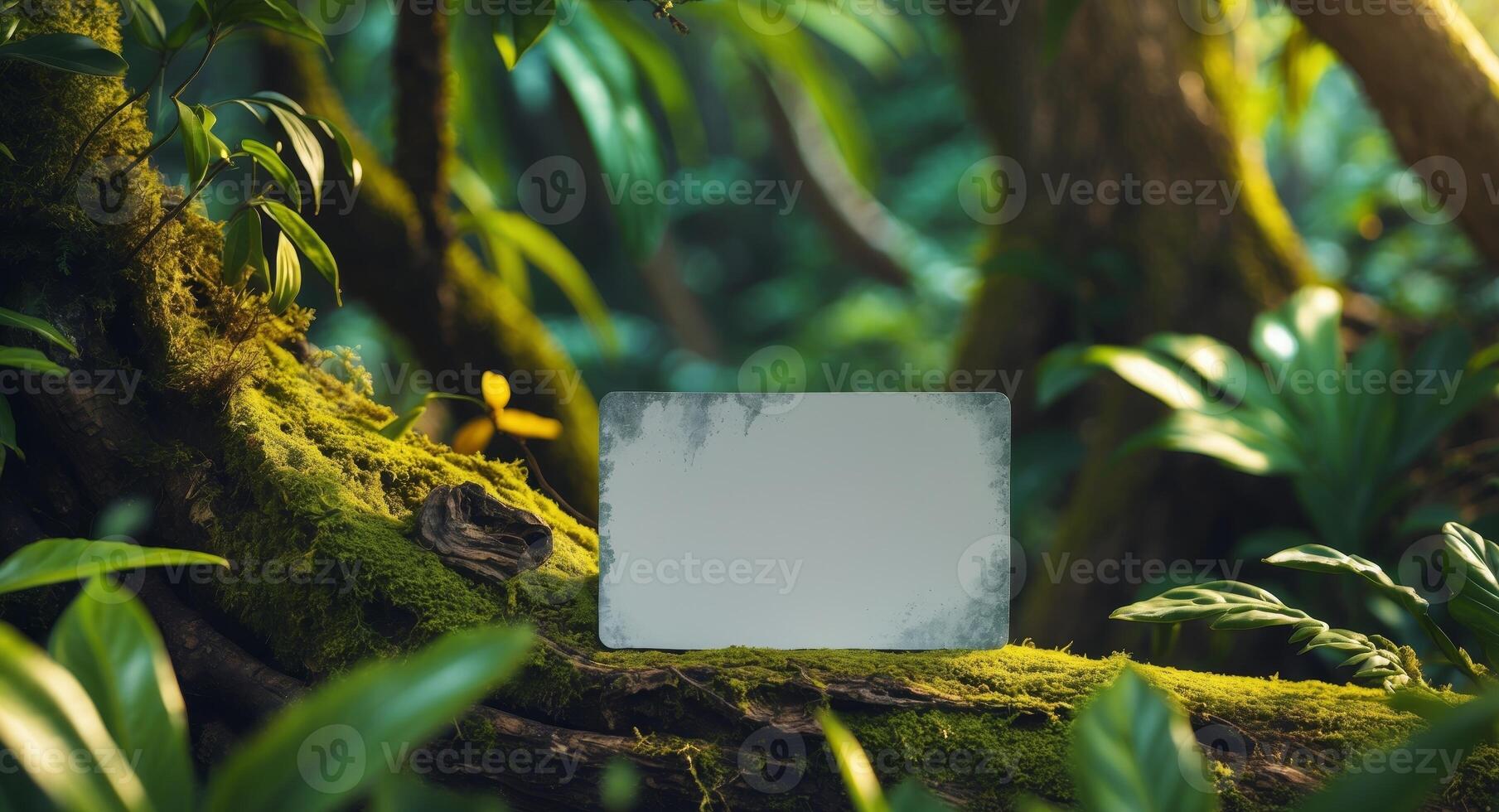A blank square in the middle of a forest photo
