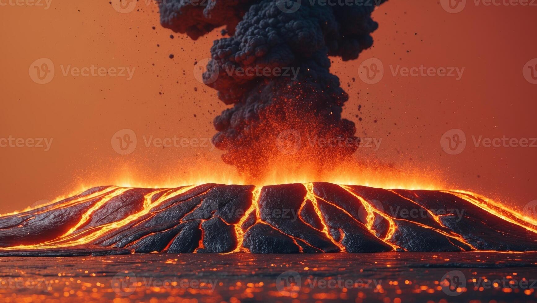 A volcano is erupting with lava and smoke photo