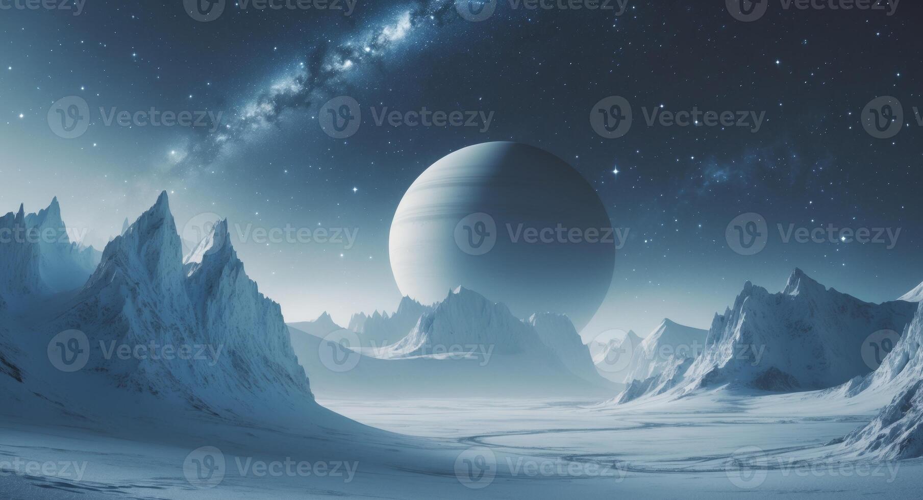 An alien planet with a large sphere in the middle photo