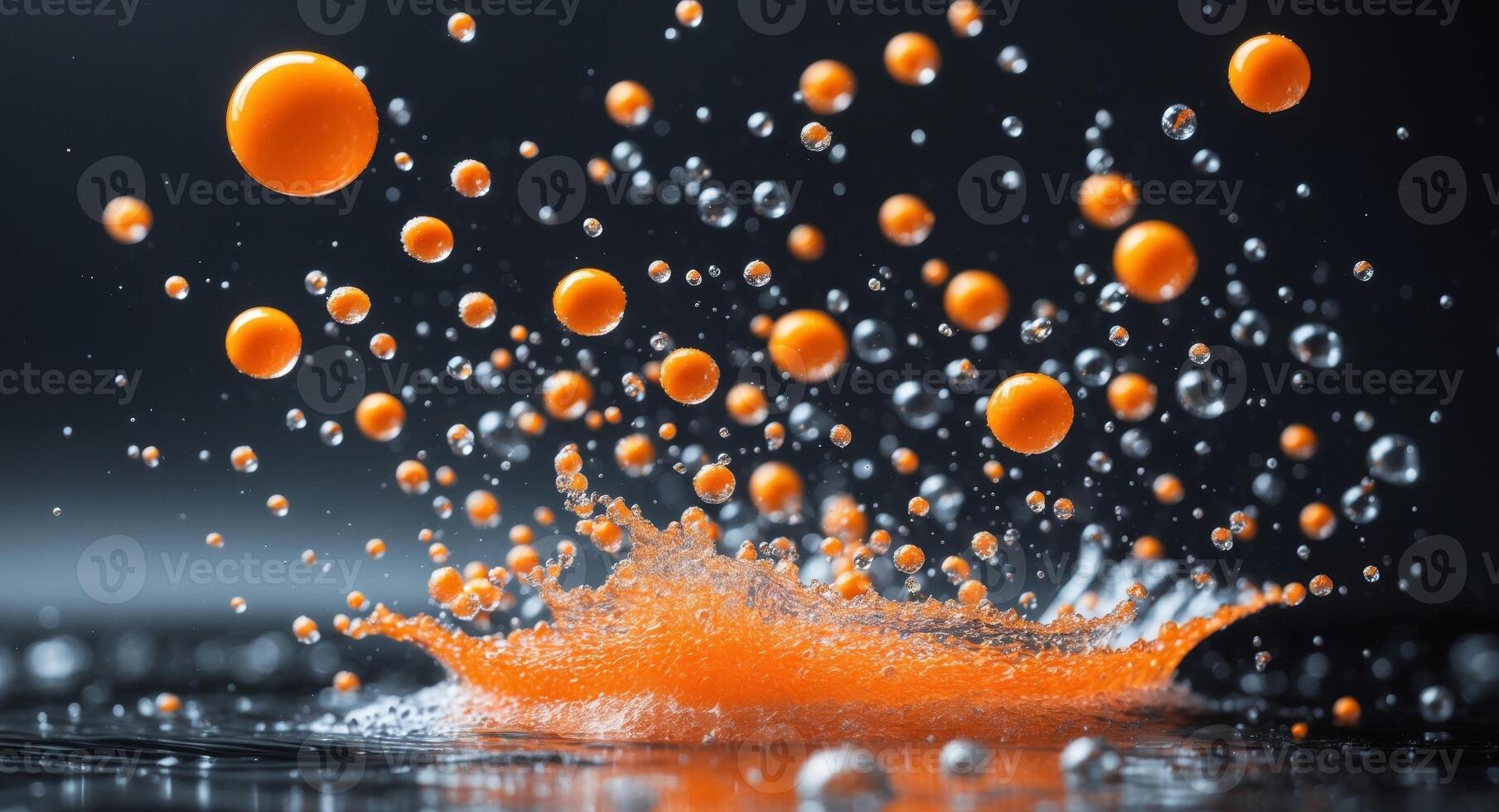 Orange juice splash on black background photo
