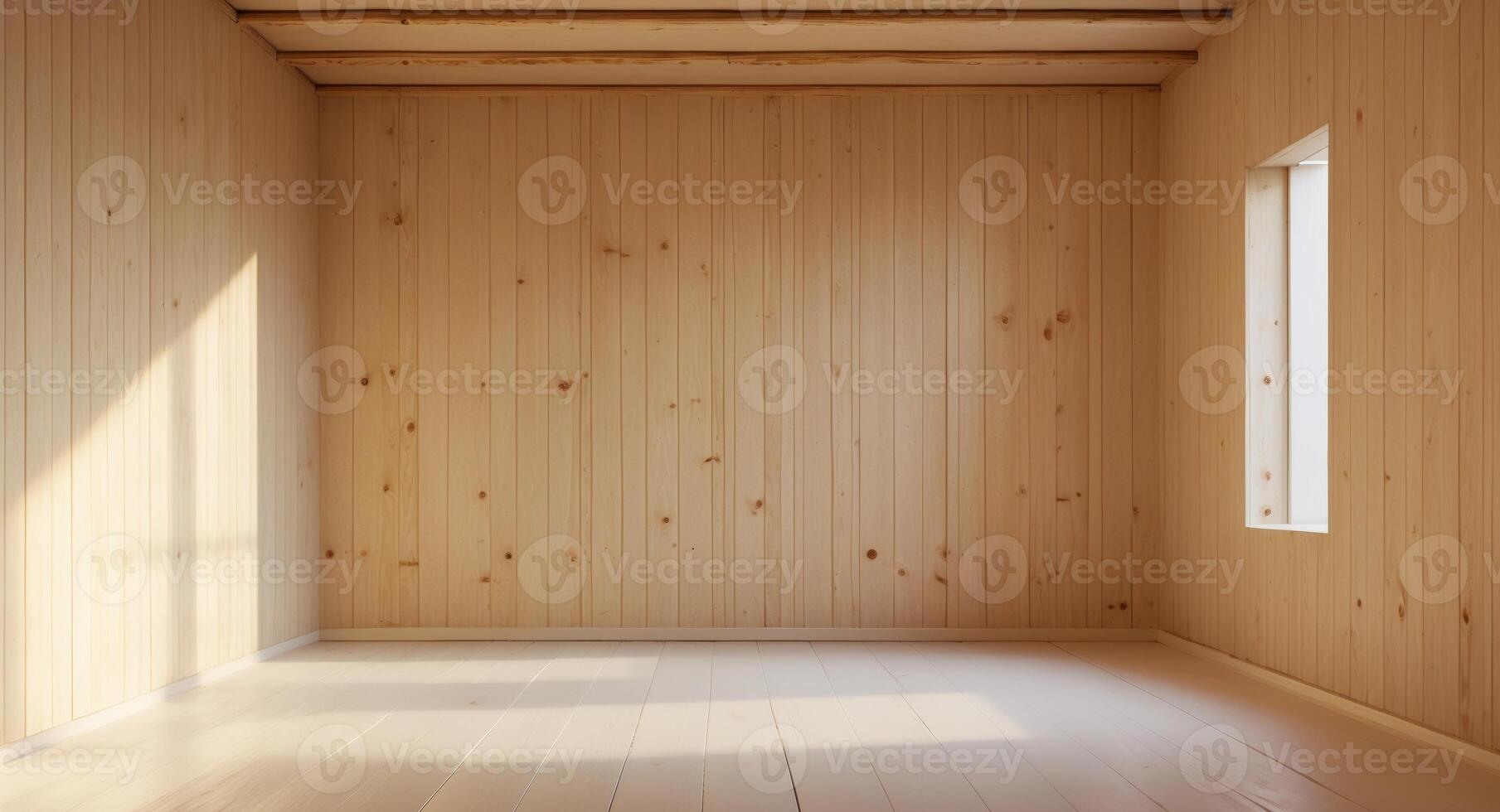 Empty room with wooden walls and floor photo