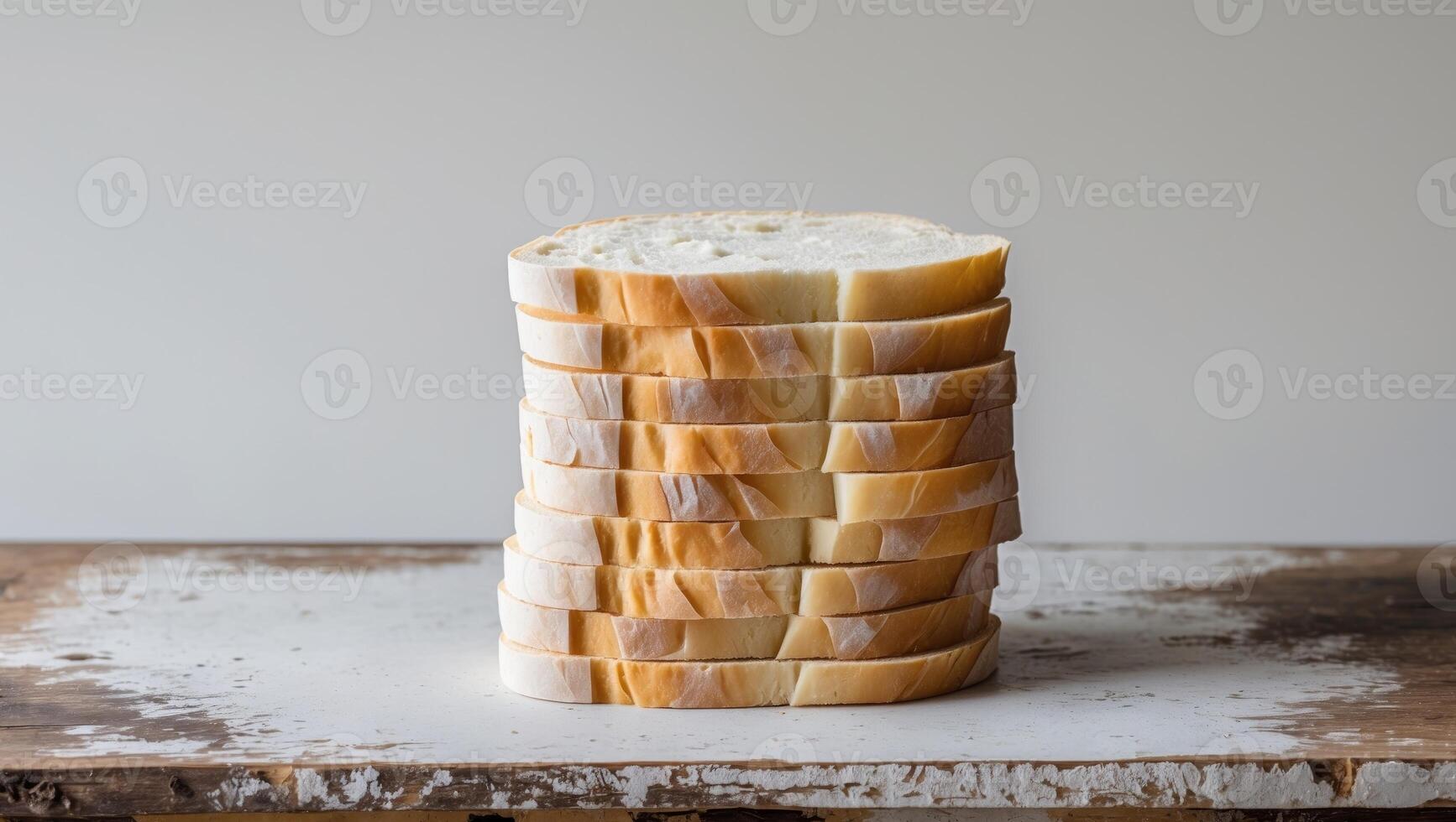 A stack of slices of bread on a wooden table photo