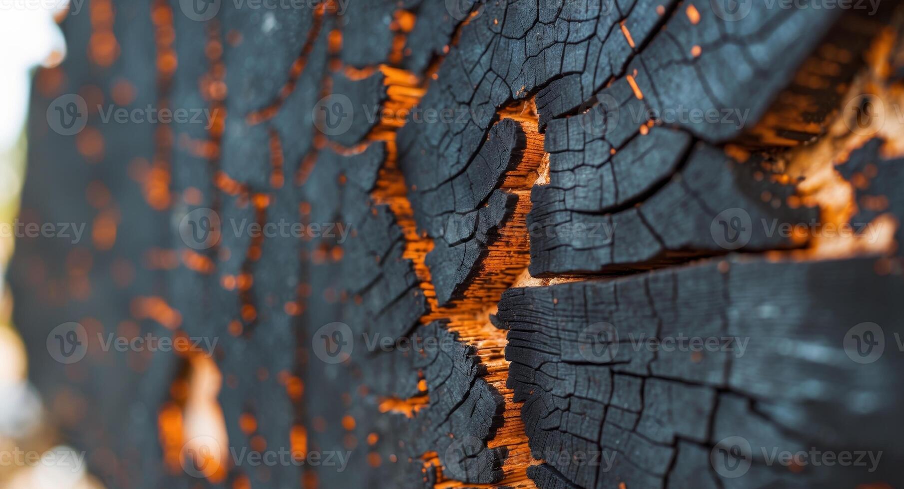 A close up of a burnt wood with orange paint photo
