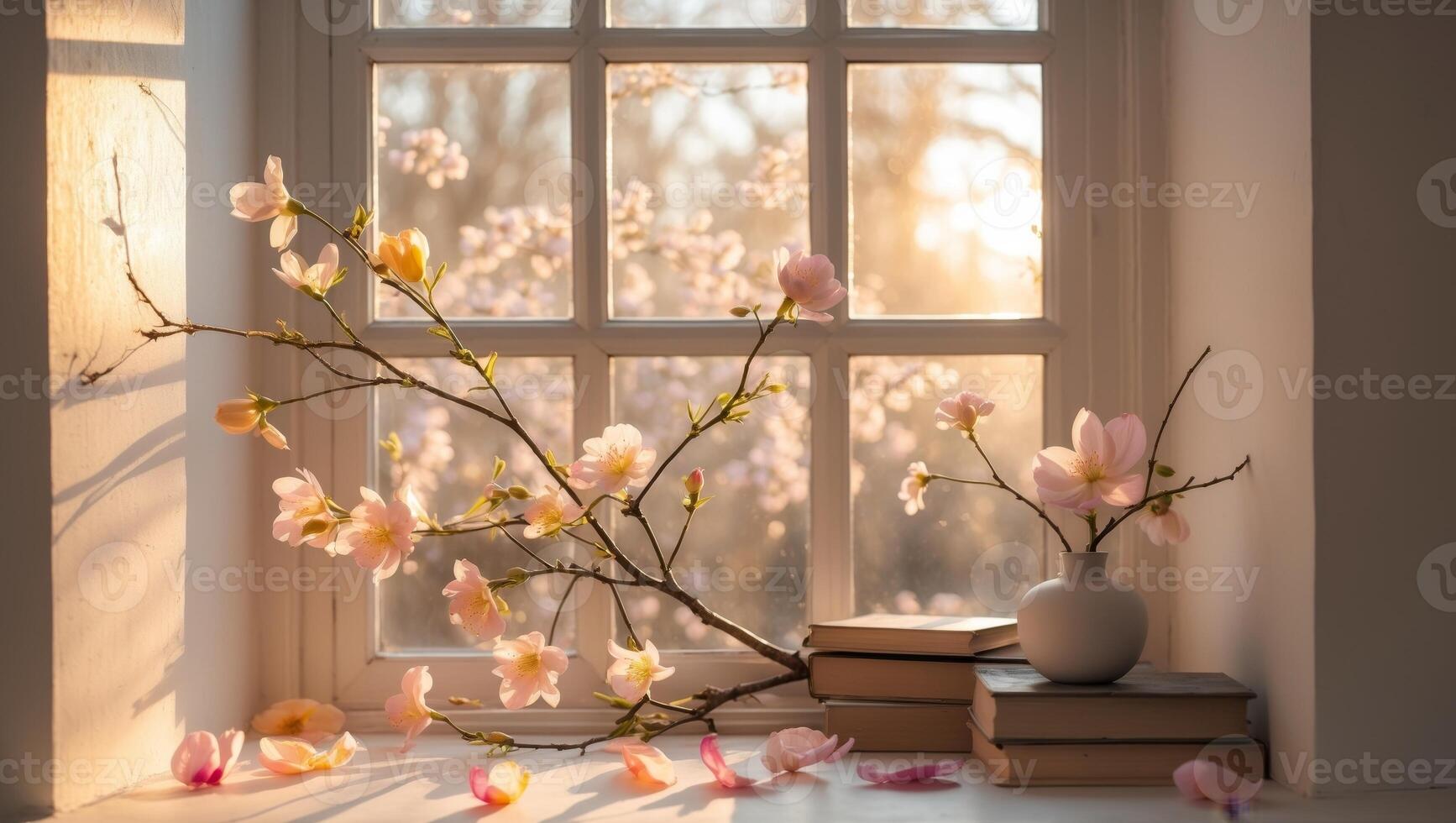 Springtime blooms bring warmth and light to a sunny window nook. photo