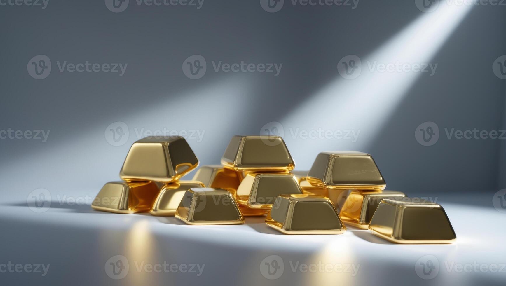 Pure Luxury Shining Gold Ingots in a Dramatic Setting. photo