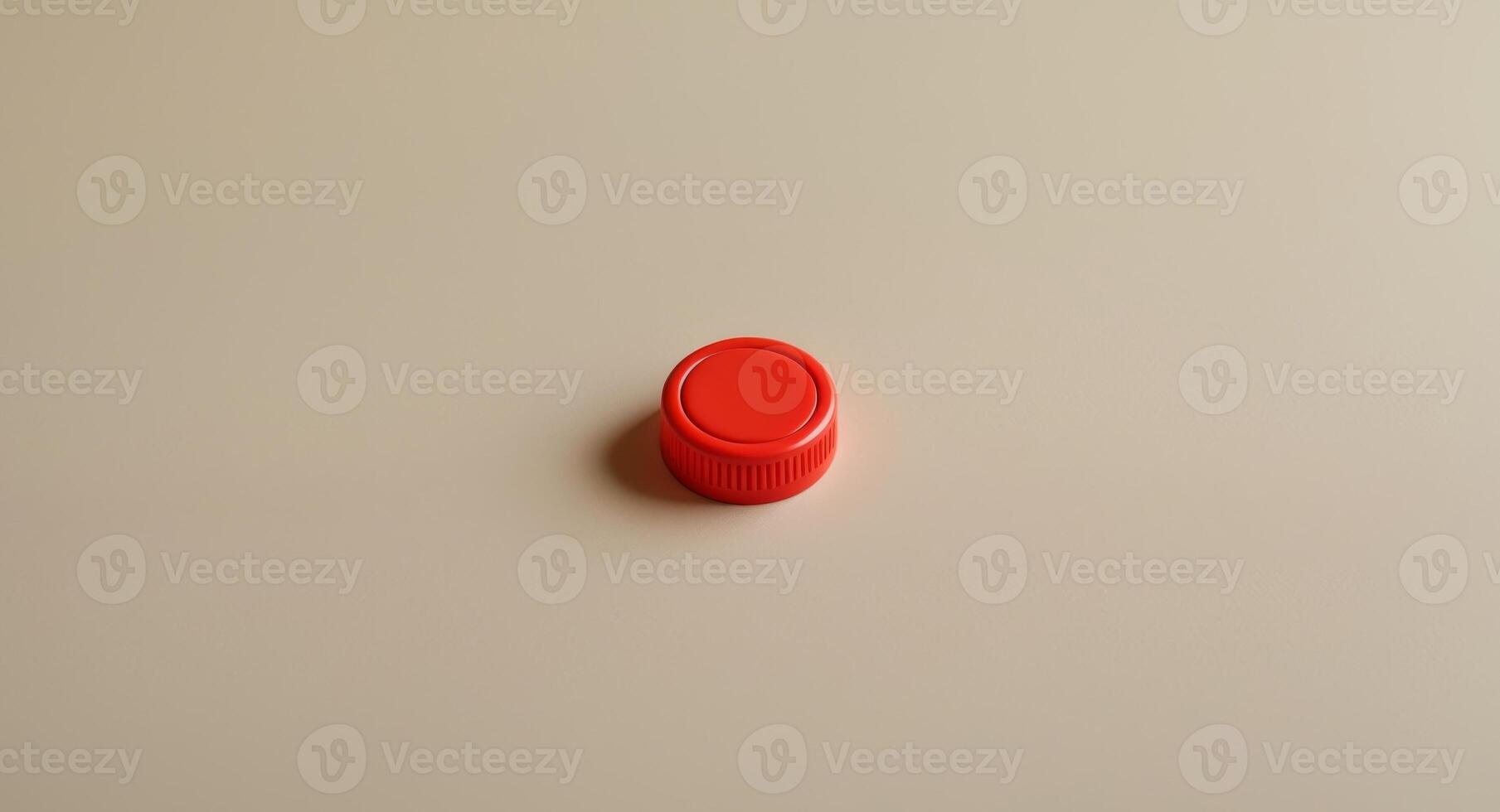 Close up of a Small Red Plastic Calculator Button on a Beige Background photo