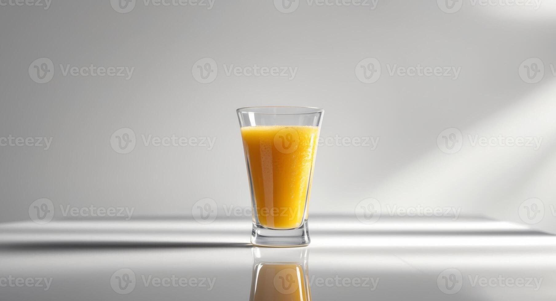 Glass of orange juice on a table with reflection photo