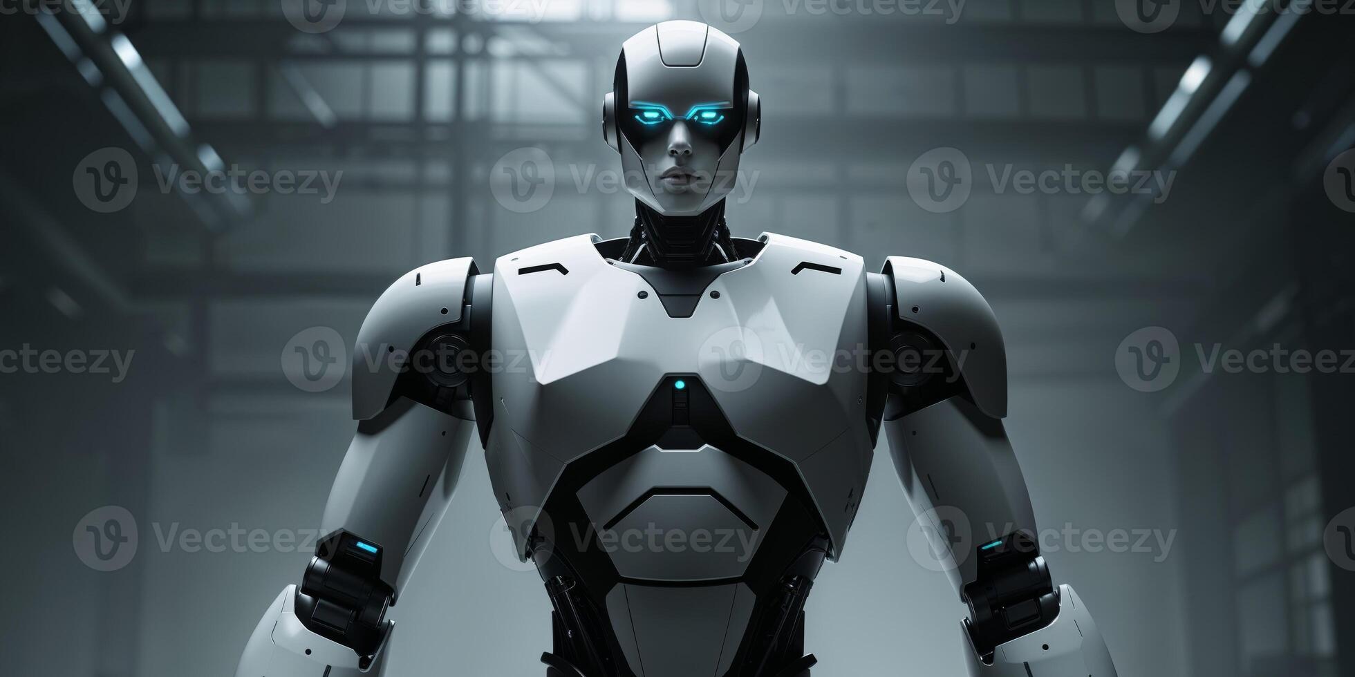 Powerful White And Black Robot Stands Tall photo