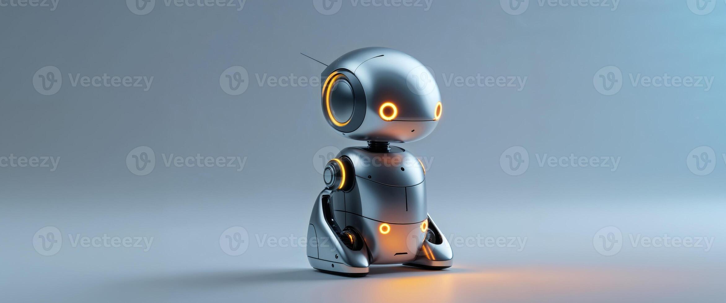 Futuristic Small Robot with Glowing Orange Lights photo