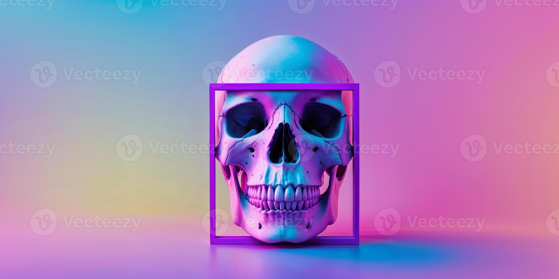 A skull in a box on a colorful background photo