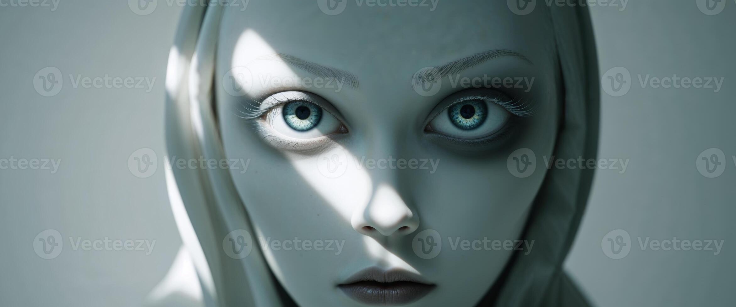 A close up of a woman with blue eyes photo