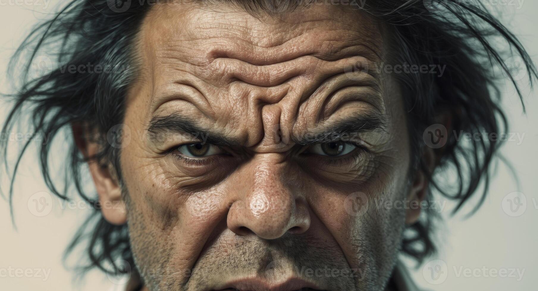 Angry Man Holding Speech Bubble Showing Frustration and Negative Emotion photo
