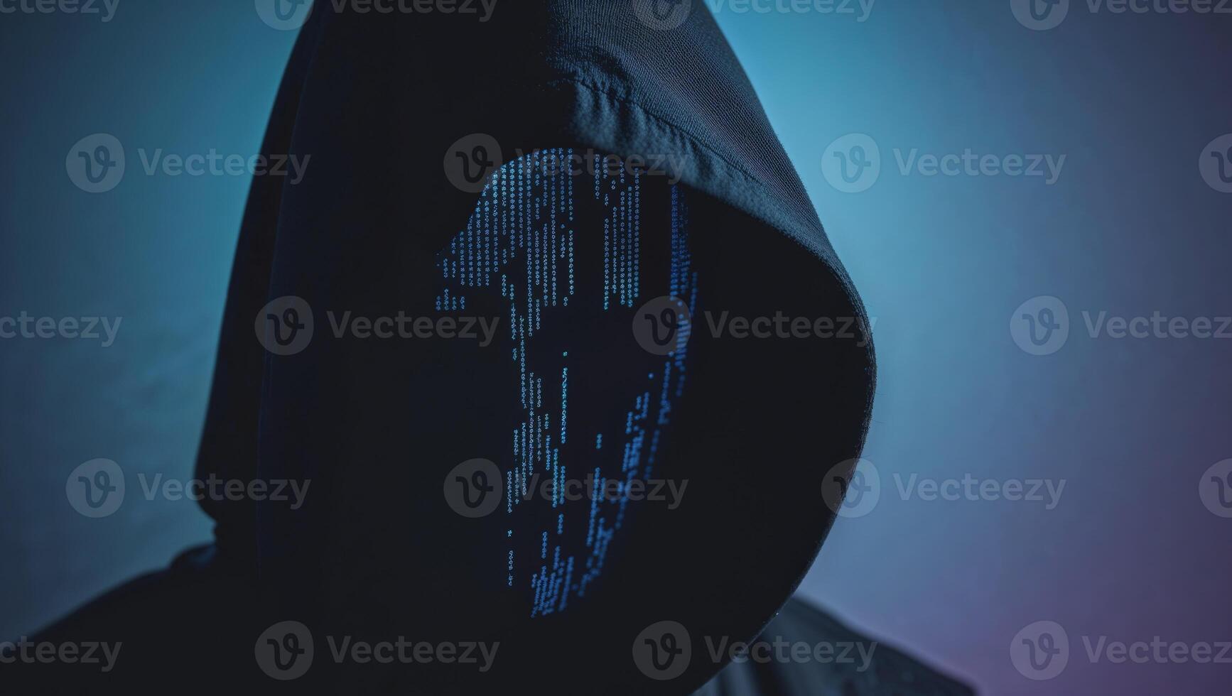 A person wearing a black hoodie with a blue background photo