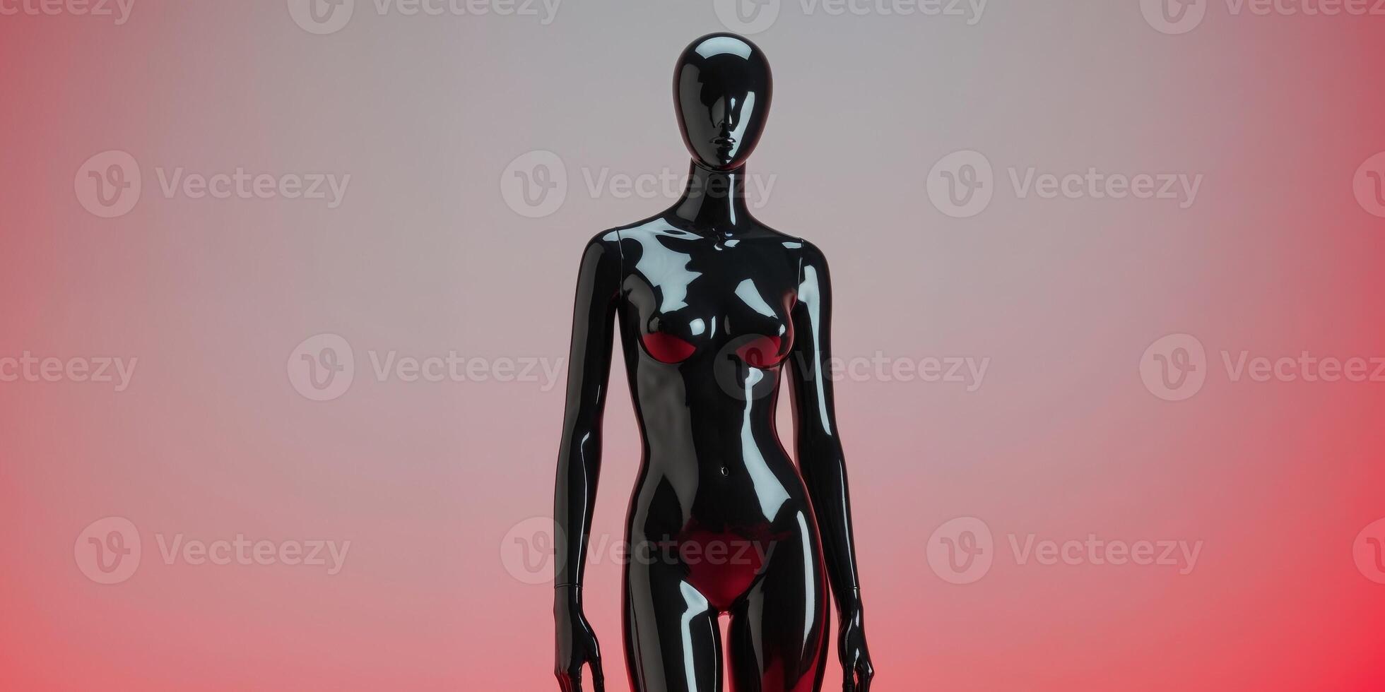 A black and red mannequin standing on a red background photo