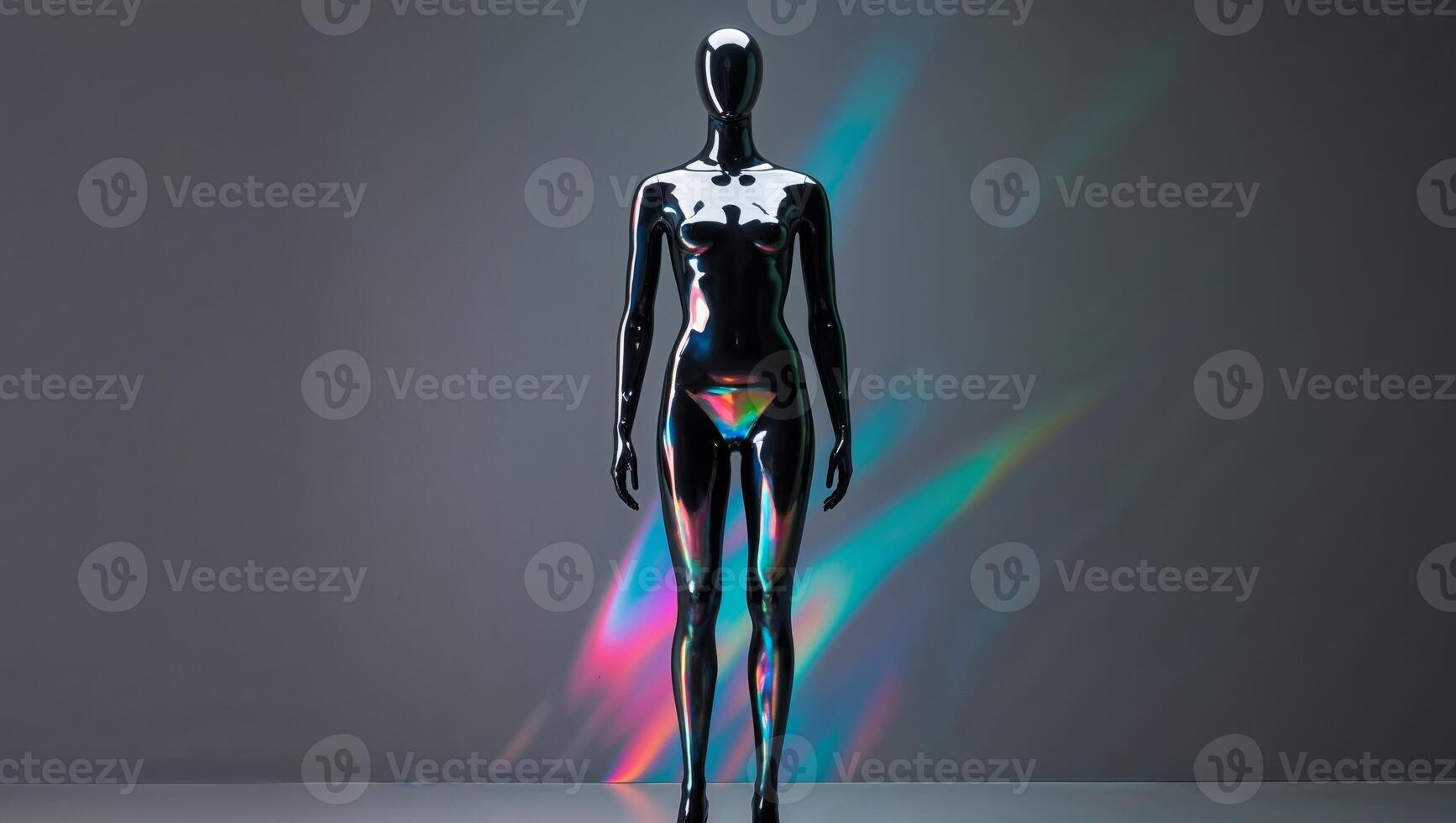 A mannequin with a rainbow colored body and a rainbow colored background photo