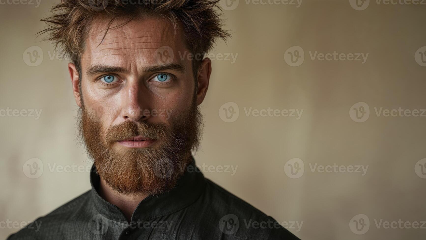 A man with a beard and blue eyes photo