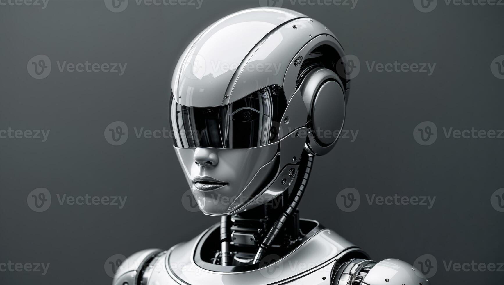 A robot with a helmet on its head photo