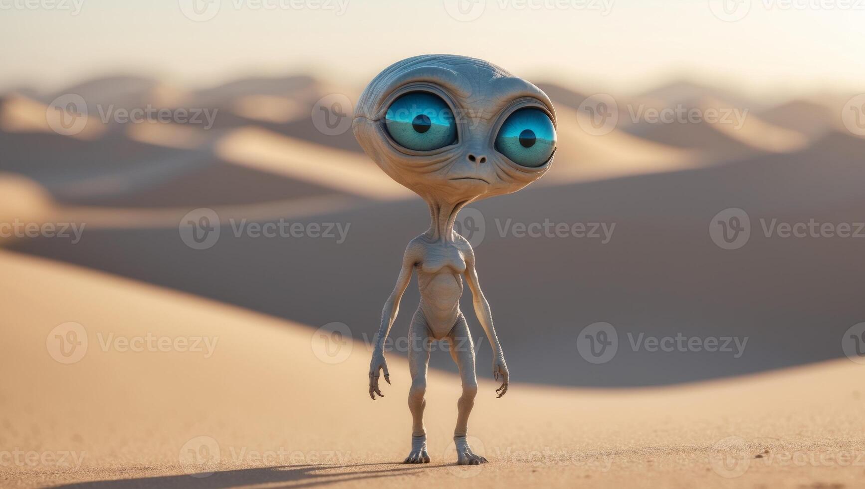 Alien in the desert 3d illustration photo