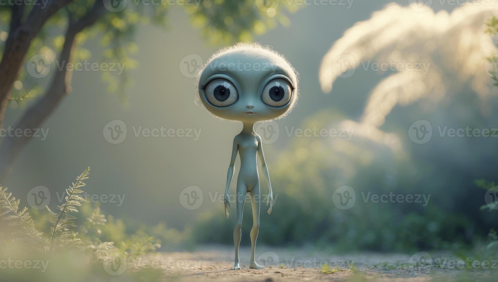 An alien standing in the middle of a forest photo