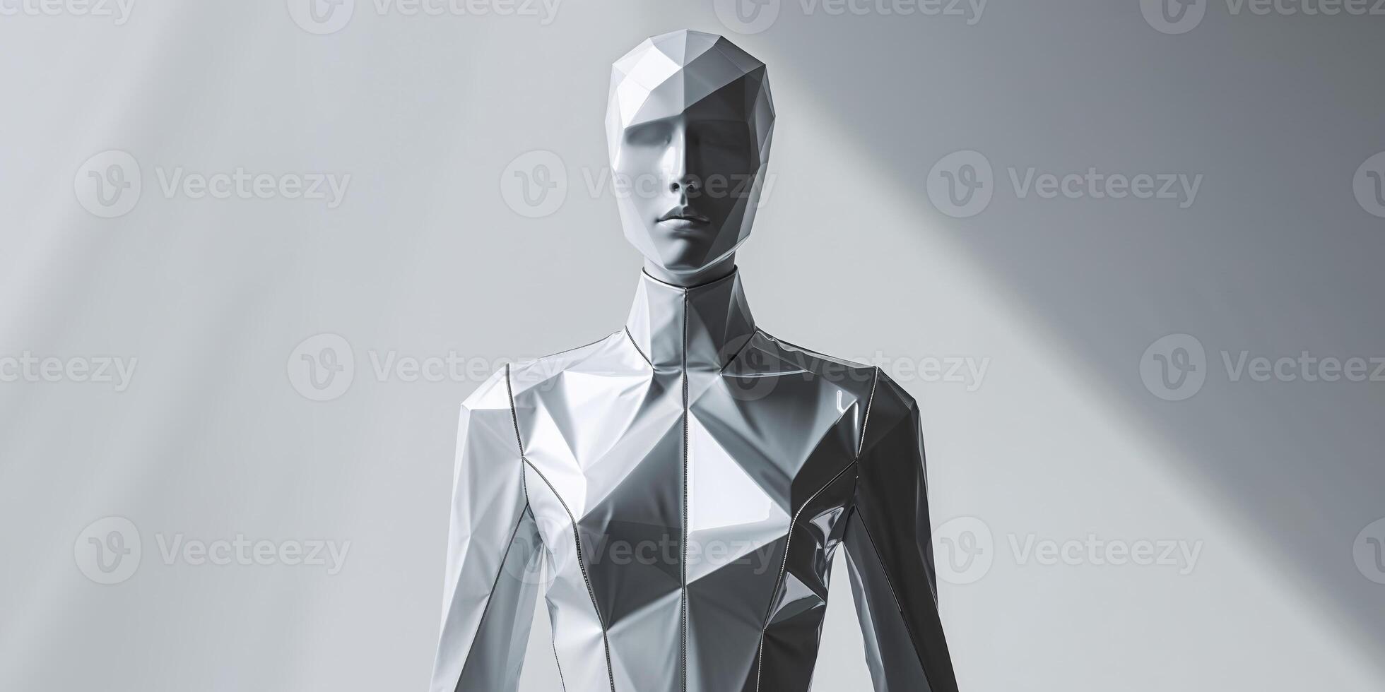 Futuristic Faceted Mannequin Displaying Modern Art Aesthetic. photo