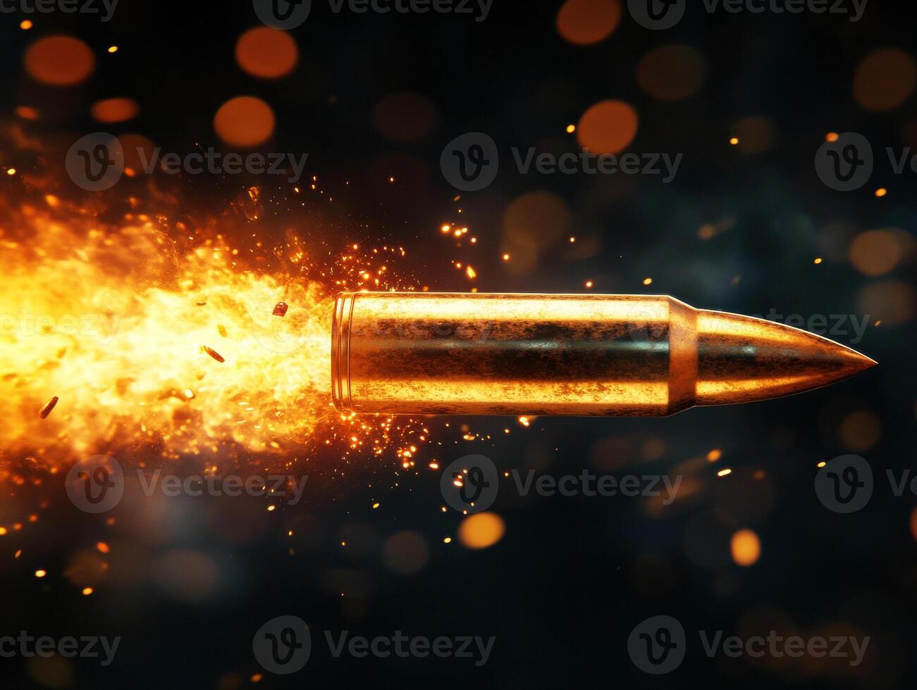 Bullet in motion with flames and sparks during a nighttime display photo
