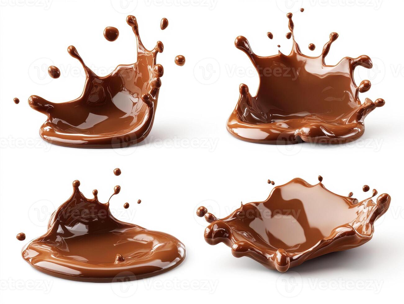 Dynamic chocolate splashes in various shapes captured beautifully photo