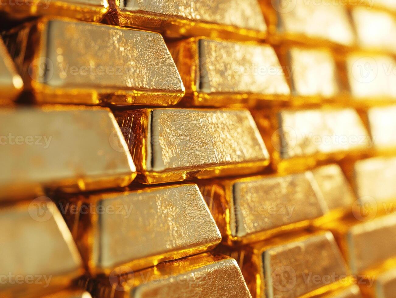 Glimmering gold bars stacked neatly in a storage room photo