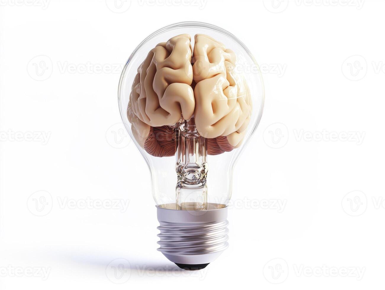 Light bulb design featuring a realistic human brain inside photo